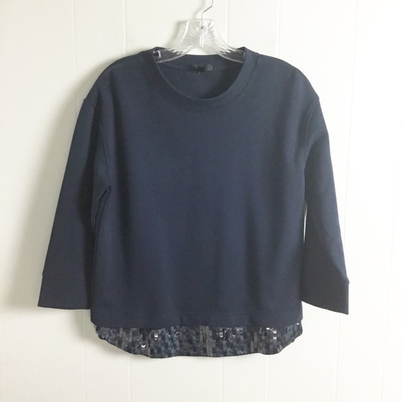 Loft Navy Blue 3/4 Sleeves Top Size S Sequin - Picture 1 of 3